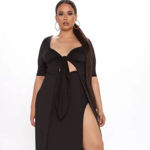 Fashion Nova Black Tie-Front Dress with Slit